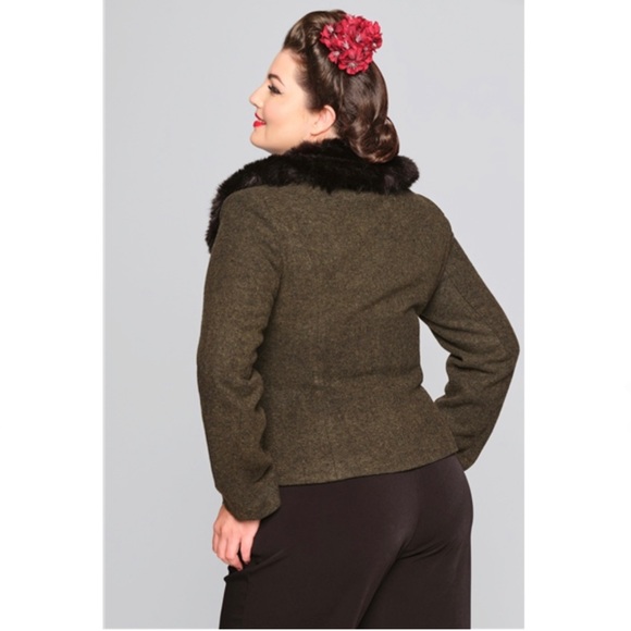 Collectif Olive Green Molly Riding Jacket XL - Picture 2 of 8